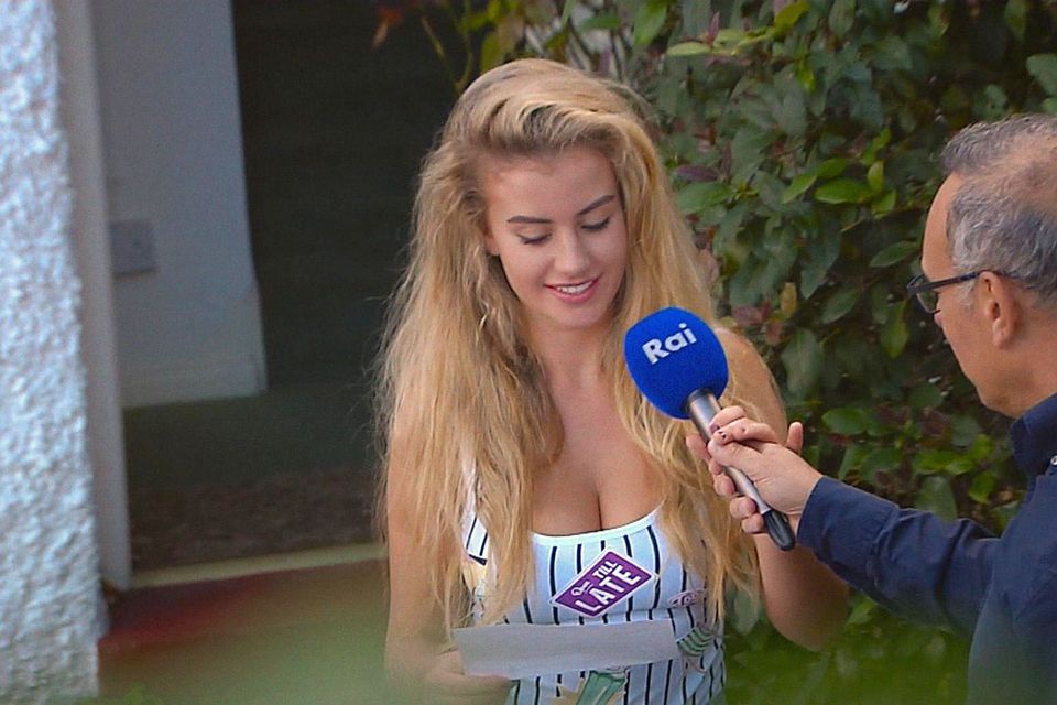 Chloe Ayling with RAI reporter. Photo: BBC/RAI