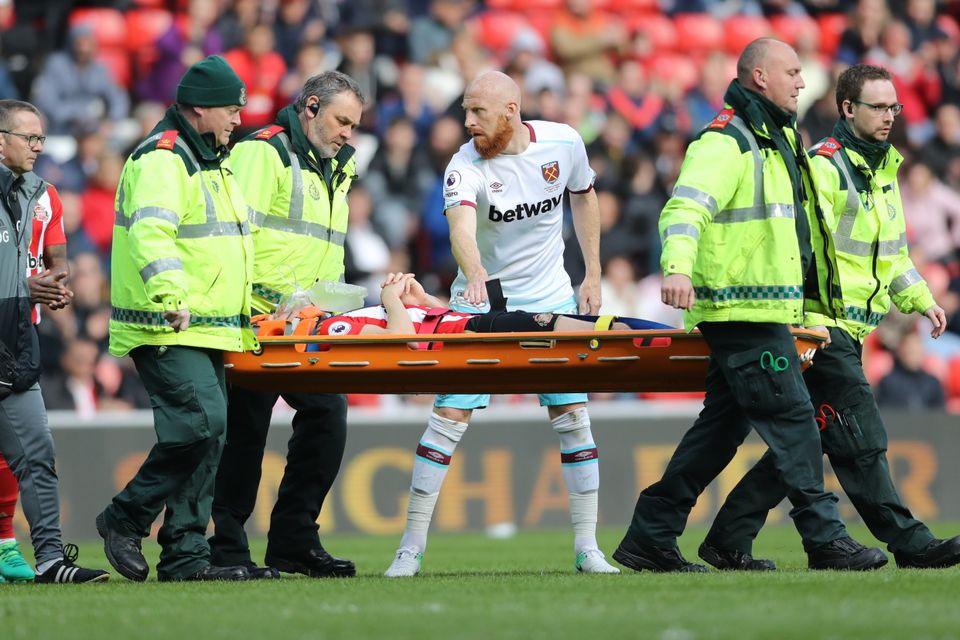 Sunderland's Billy Jones left the field on a stretcher against West Ham