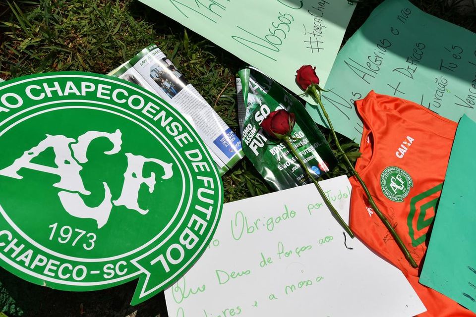 Flowers and condolences laid at Chapecoense's home ground. Getty
