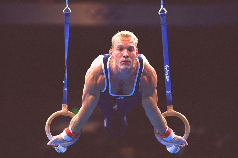 Szilveszter Csollany of Hungary on his way to gold in the men's rings at the Sydney Superdome at the Sydney 2000 Olympic Games. Photo: Getty Images