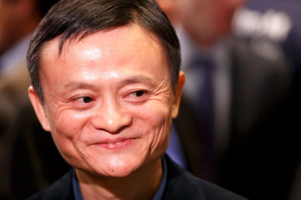 Alibaba's founder Jack Ma at the New York Stock Exchange before his company's initial public offering