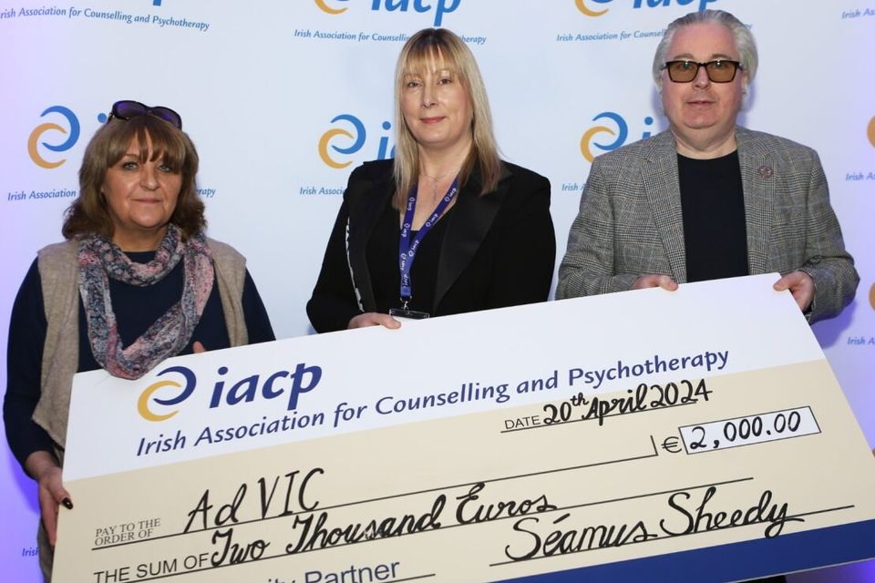 The Irish Association for Counselling and Psychotherapy making a presentation to AdVIC at its annual conference in Sligo. AdVIc is a charity for Victims of Homicide. Pictured are: Barbara Clinton chairperson AdVIC, Lisa Molloy CEO IAPC and Michael Loughlin committee member, AdVIC.