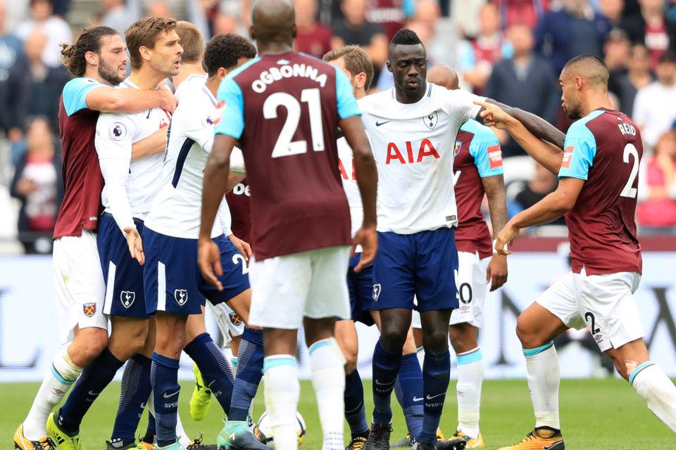 West Ham and Tottenham players clashed at the London Stadium