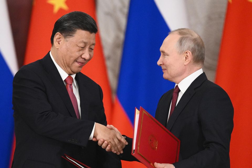 Russian president Vladimir Putin and Chinese president Xi Jinping at talks in Moscow. Photo: Vladimir Astapkovich