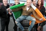 thumbnail: Nicky Byrne with backing band Ian White,Jennifer Healy,Janet Grogan and Jason Boland  pictured in Dublin Airport Prior to his departure to Represent Ireland in The Eurovision Song Conters in Sweden. Photo: Kyran O'Brien