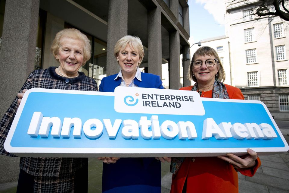 Anna May McHugh, director of NPA, then-business minister Heather Humphreys, and Julie Sinnamon, then-CEO of Enterprise Ireland promoting the Innovation Arena at the heart of the National Ploughing Championships in 2018. Photo: Fennell Photography