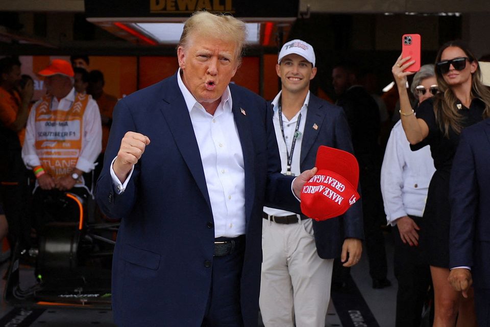 Donald Trump at yesterday's Miami Grand Prix at Miami International Autodrome. Photo: Reuters
