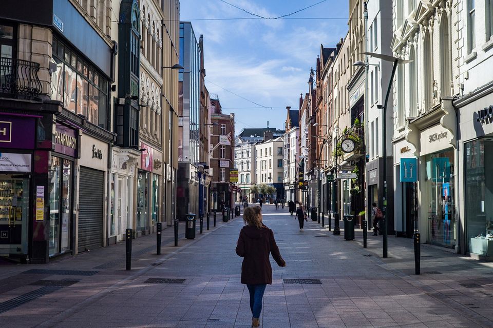 Shuttered: Streets such as Dublin’s Grafton St have been left deserted following the Covid-19 lockdown. Photo: Douglas O’Connor