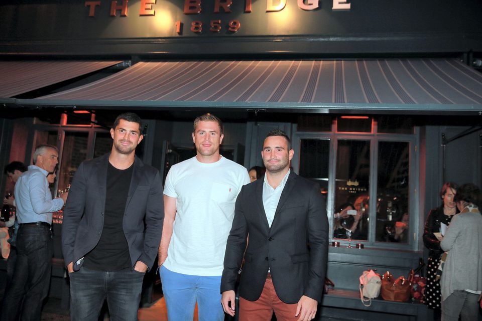 Jamie Heaslip with Rob and Dave Kearney at the opening of The Bridge pub in Ballsbridge, Dublin. Picture:Arthur Carron