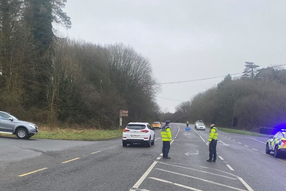 Gardai carry out a checkpoint at Maghercloone, Co Monaghan where a motorist was stopped by a man impersonating a Garda