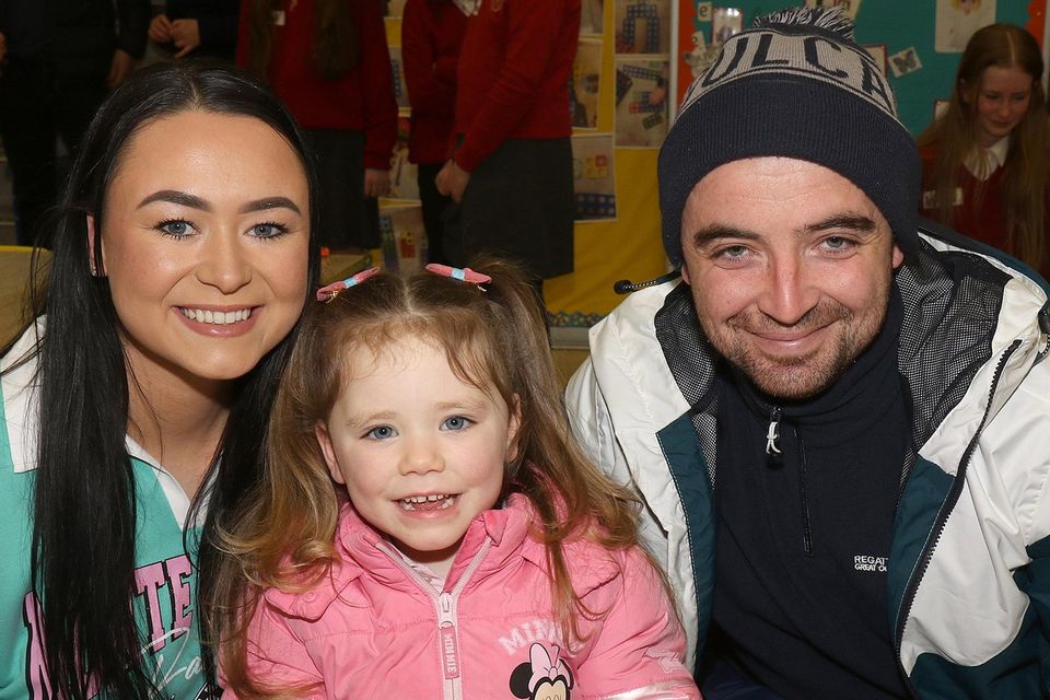 Danielle O'Connor and Layla and Patrick O'Rourke at the Open Night in Gaelscoil Inis Córthaidh.