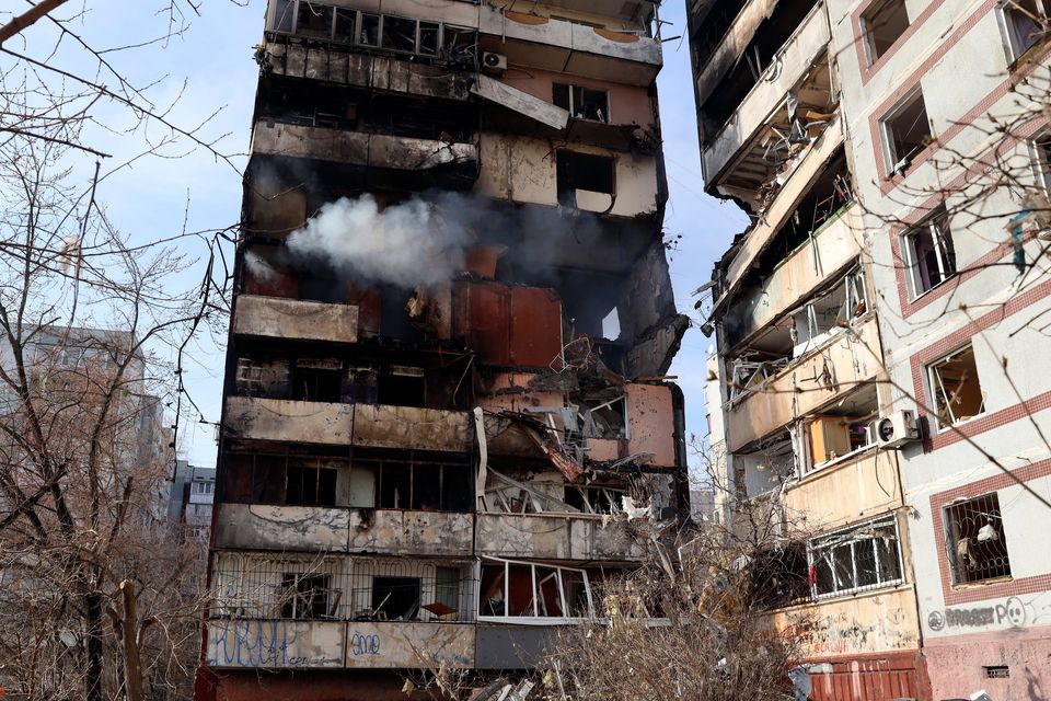 A residential building in Ukraine damaged by a Russian missile (Kateryna Klochko/AP)
