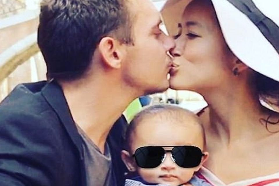Jonathan Rhys Meyers with wife Mara Lane Meyers and baby son Wolf