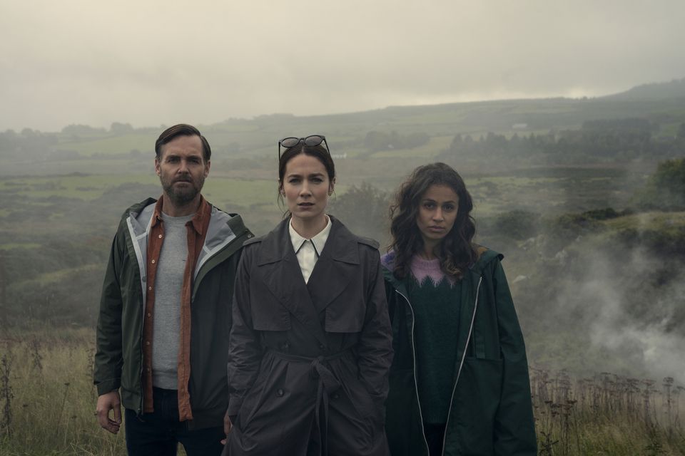 Will Forte as Gilbert, Siobhán Cullen as Dove and Robyn Cara as Emmy in the excellent Bodkin. Photo: Enda Bowe/NETFLIX