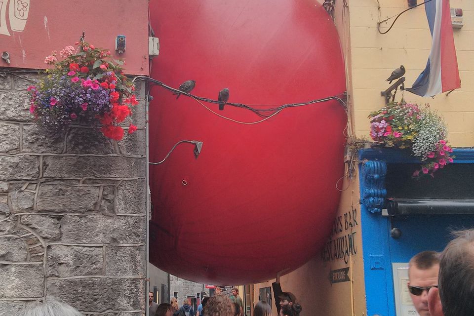 The Giant red ball in Druids Lane in Galway city. Photo credit: Eimear Phelan