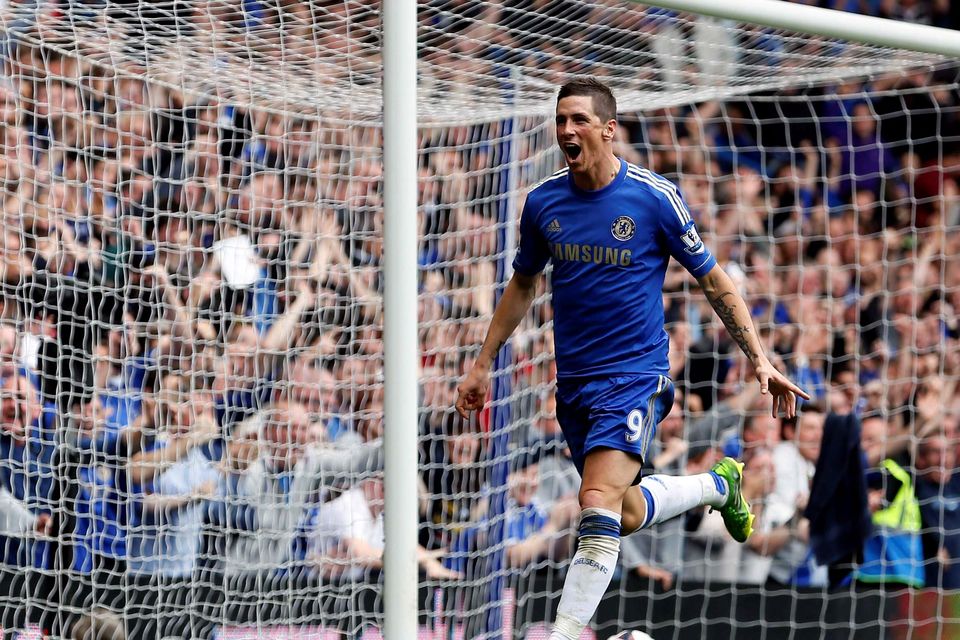 Chelsea's Fernando Torres celebrates after scoring against Everton