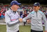 thumbnail: Kerry manager Jack O'Connor shakes hands with Louth manager Mickey Harte, left, after the All-Ireland Senior Football Championship Group 1 Round 3 match in Portlaoise
