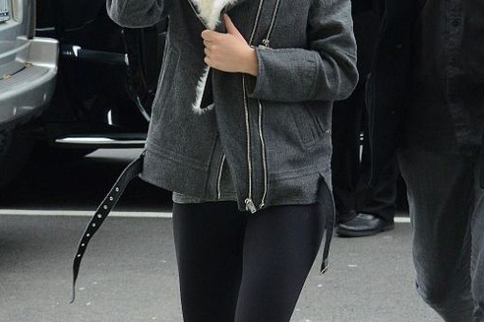 She opted for low-key cool with a grey coat and fur lining for a gym outing in NY