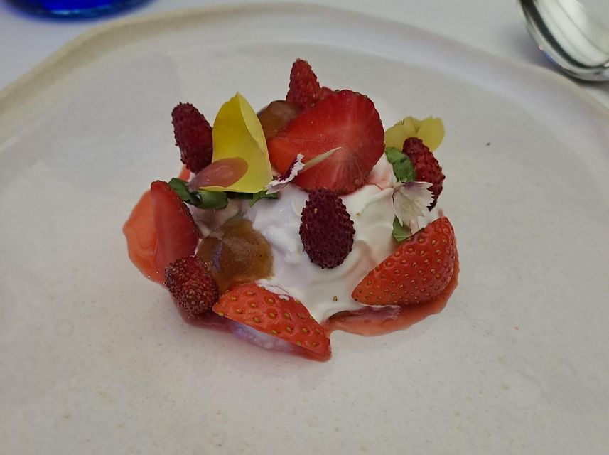 A cocktail of strawberries, basil tea and other fruit served at Riff, the Michelin star restaurant.