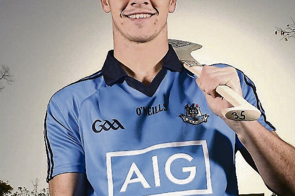 Dublin hurler Danny Sutcliffe wearing the new jersey featuring the logo of Dublin GAA sponsor, AIG Insurance. Photo: Paul Mohan / Sportsfile
