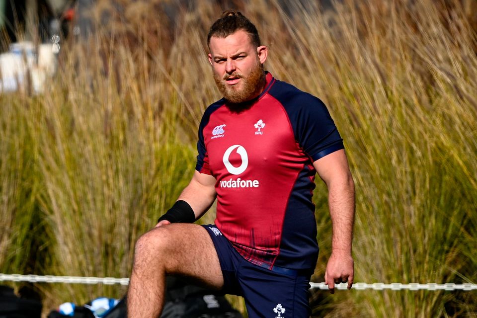 Finlay Bealham, pictured during Ireland rugby squad training at The Campus in Quinta da Lago, Portugal, will replace Tadhg Furlong in the Ireland starting XV to face Wales. Photo by Harry Murphy/Sportsfile
