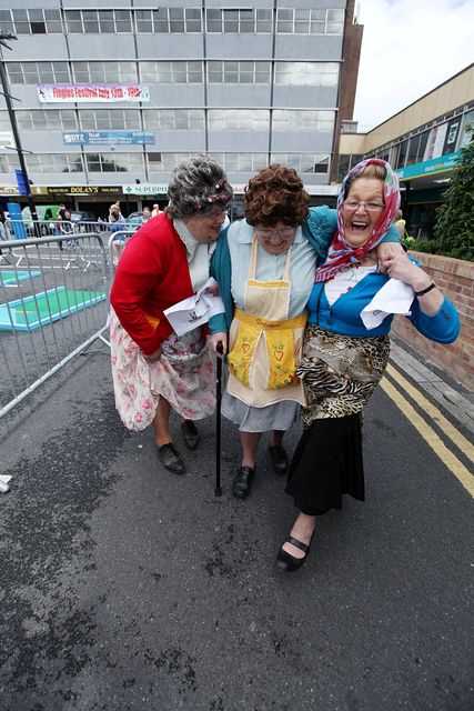 Betty Raffferty, Maureen McCormack and Kay McCovy pictured at Mrs Brown's Boys-themed world record at Finglas Festival Co Dublin this afternoon