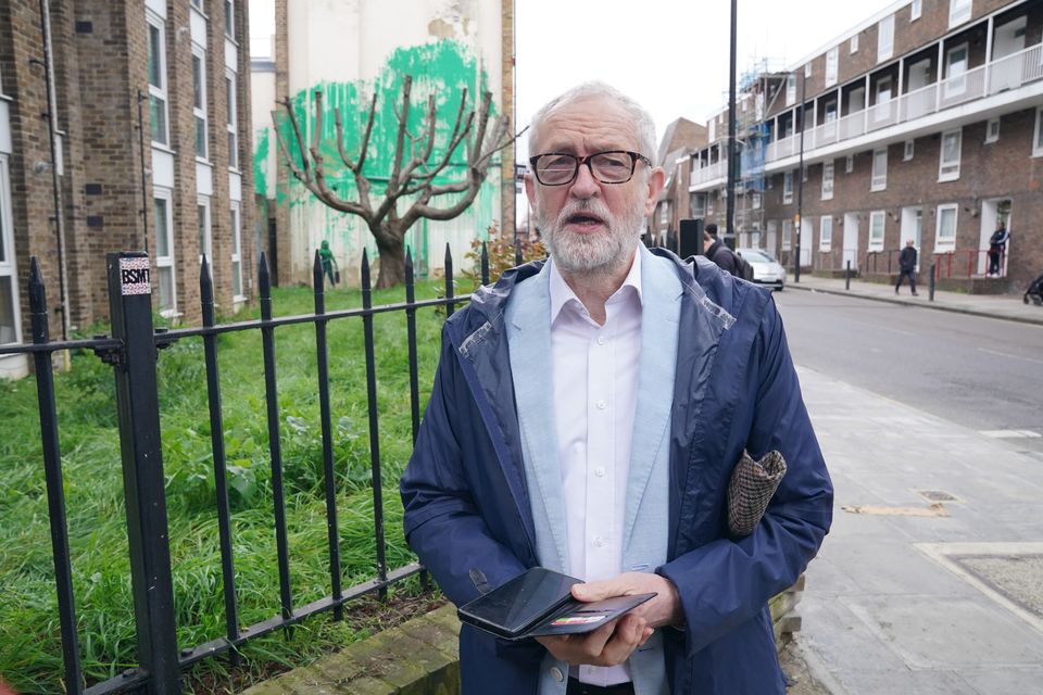 Former Labour leader Jeremy Corbyn said he is ‘delighted’ to see the new Banksy artwork in his Islington North constituency (Jonathan Brady/PA)