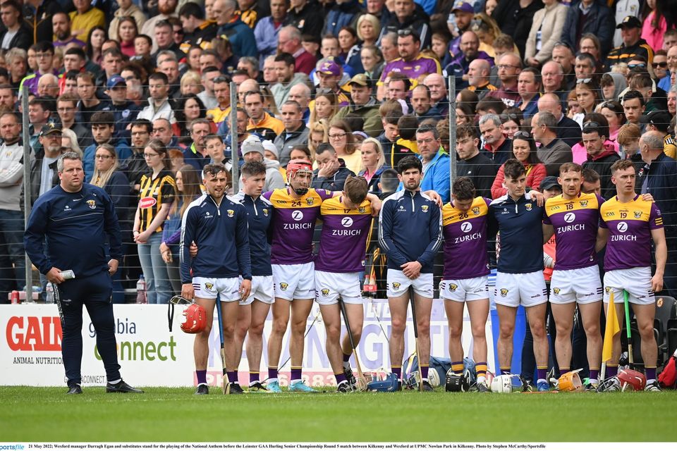 Darragh Egan with the Wexford substitutes before the win over Kilkenny.