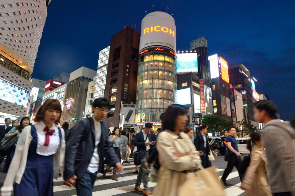 Crowds at a busy intersection in Ginza, Tokyo. Photo: Pól Ó Conghaile