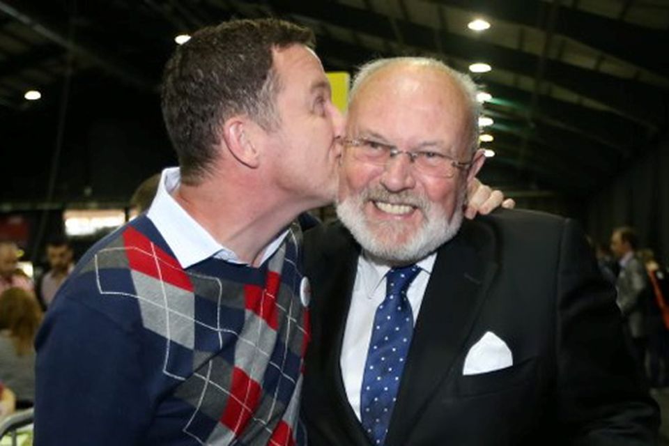 Traolach O Buachalla from Dublin pictured with Sen David Norris  at  the Marriage Equality Referendum and the  Presidential Age Referendum count   in the RDS Simmonscourt .
Pic Frank Mc Grath