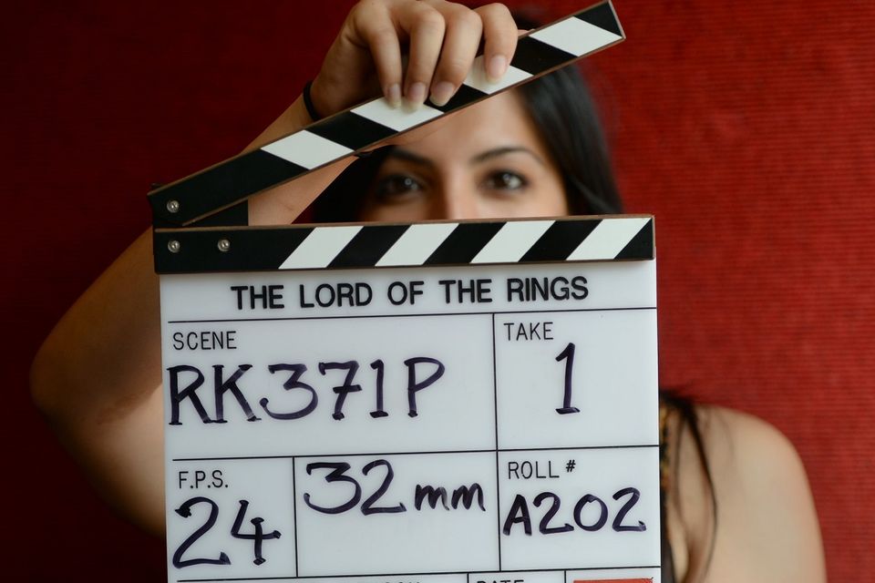 The clapper board showing Sir Christopher Lee's last Lord Of The Rings scene is being displayed at Bonham's in London