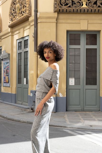 'Pebble' top and trousers, both €289, from the new Mise Tusa ‘Speckle' range. Photo: Bérangère Lomont