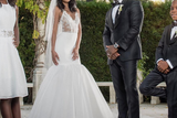 Eniko Parrish wears two Vera Wang gowns for picture perfect