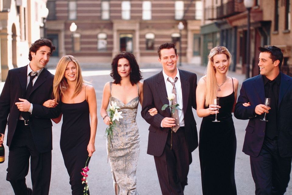 Sitcom Friends featuring David Schwimmer, Jennifer Aniston, Courtney Cox-Arquette, Matthew Perry, Lisa Kudrow and Matt Leblanc