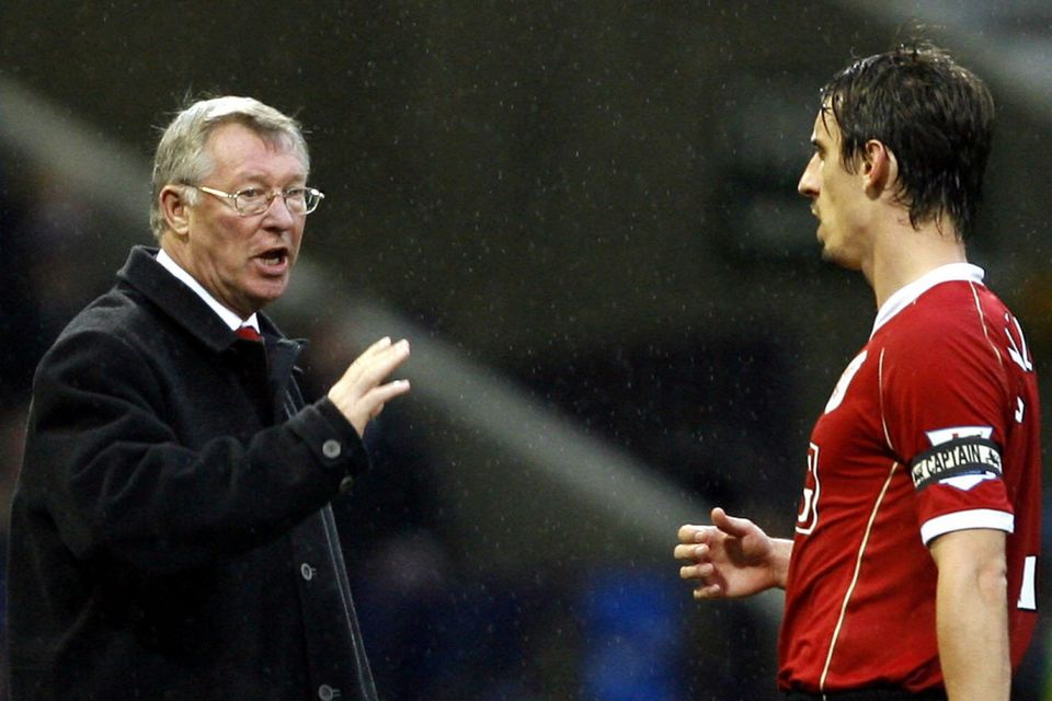 Manchester United boss Alex Ferguson with Gary Neville