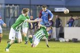 thumbnail: St. Anthony's Cian Davis is stopped by Rikki Quinn of Wicklow Rovers.