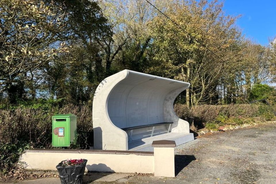 The concrete pre-cast bus shelter in Rathnure. 