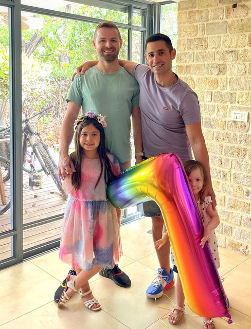 Daragh Nener-Lally with his husband Lior and two children, Emma and Maya