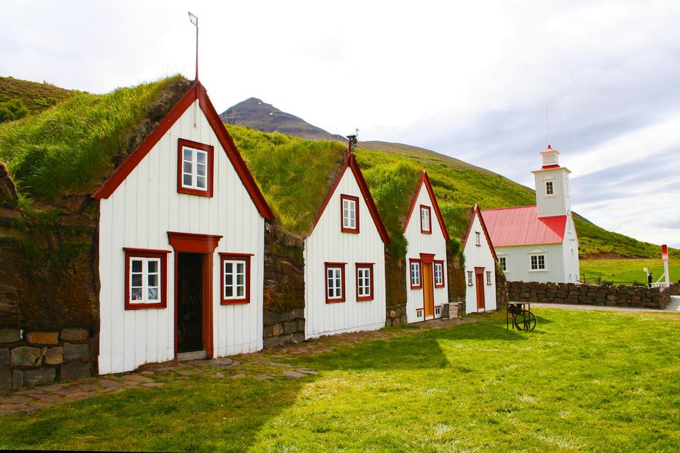 Turf-roofed houses near Akureyri. Photo: Getty