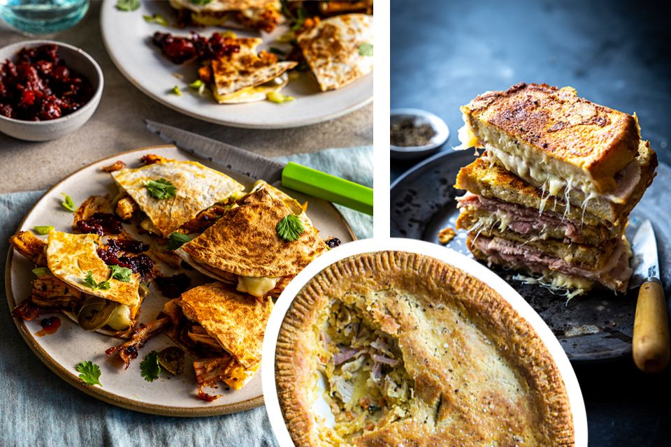 Donal Skehan'ın Noel artıkları için akıllıca tarifleri – Baharatlı Hindi ve Brie Quesadillas, Jambonlu ve Gruyère Fransız Tostu ve Hindi ve Jambonlu Turta