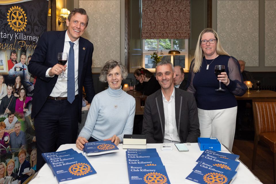 Michael Jacobi, Managing Director of the Hayfield Family Collection, Grace O'Neill, Conor O'Leary and Ciara Irwin Foley pictured at the 40th Anniversary Book Launch of Rotary in Killarney' event in The Great Southern, Killarney on Wednesday evening. Photo by Tatyana McGough.