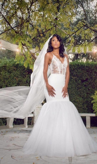 Eniko Parrish wears two Vera Wang gowns for picture perfect