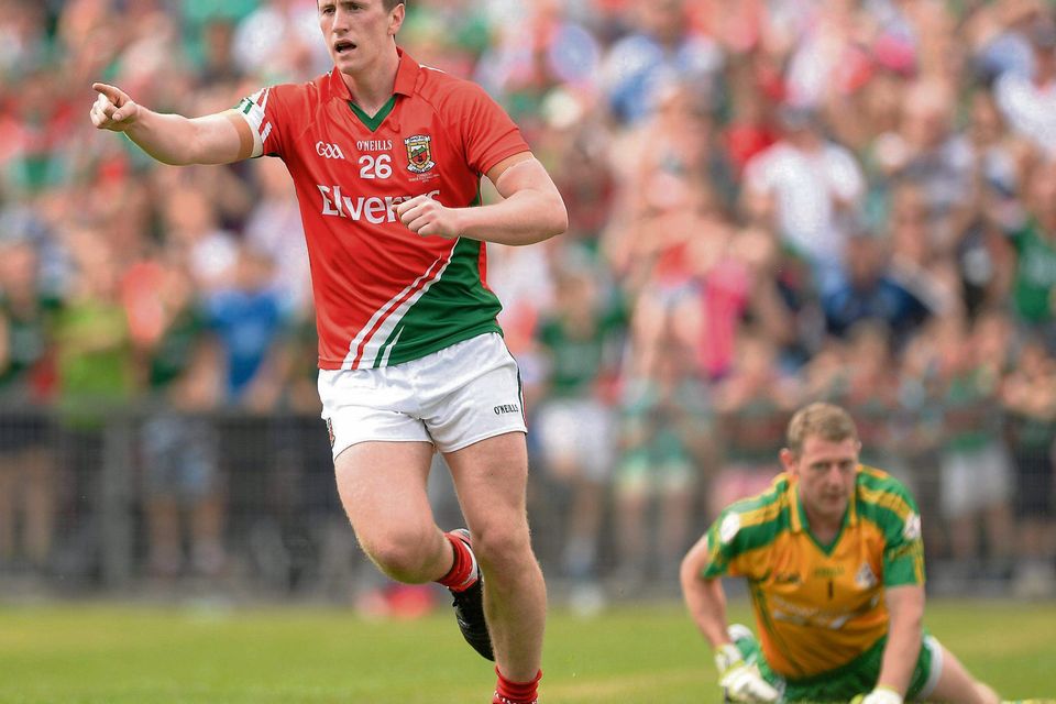 Cillian O'Connor points the way for Mayo with the second of his three goals against London during Connacht's SFC final in Castlebar