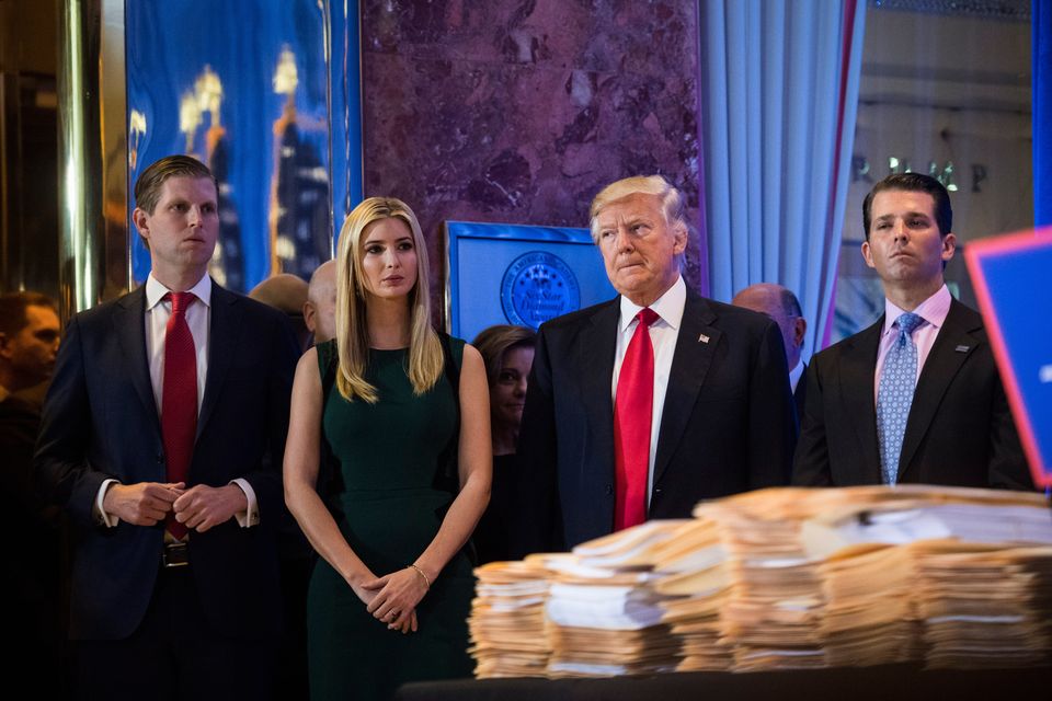 Then-President-elect Donald Trump with his three eldest children (from left) Eric, Ivanka and Donald Jr at Trump Tower in January 2017. Photo: Jabin Botsford