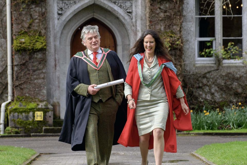 Peadar Ó Riada was conferred with an honorary Masters of Music at UCC on Thursday. He is pictured here with Dr Jean van Sinderen-Law, Associate Vice President, UCC. Pic Daragh Mc Sweeney/Provision
