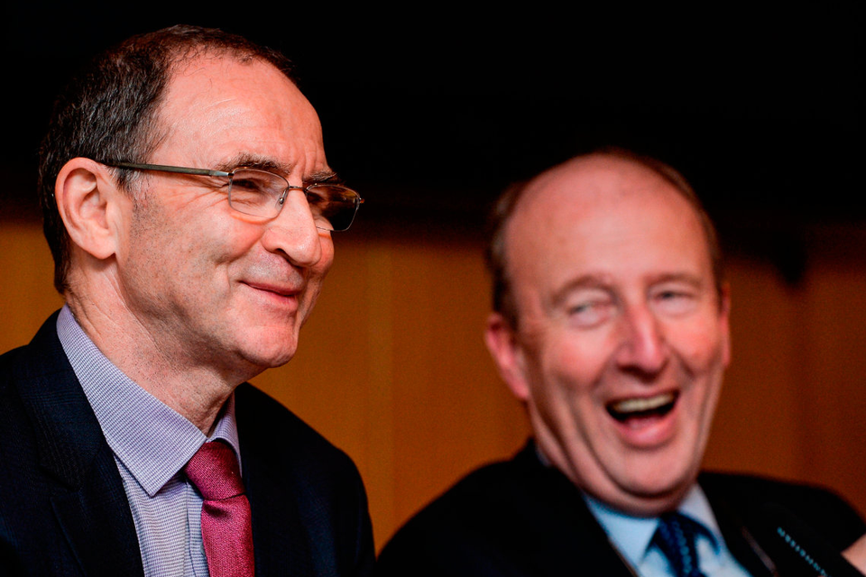 Ireland manager Martin O’Neill with Minister for Sport Shane Ross. Photo: Seb Daly/Sportsfile