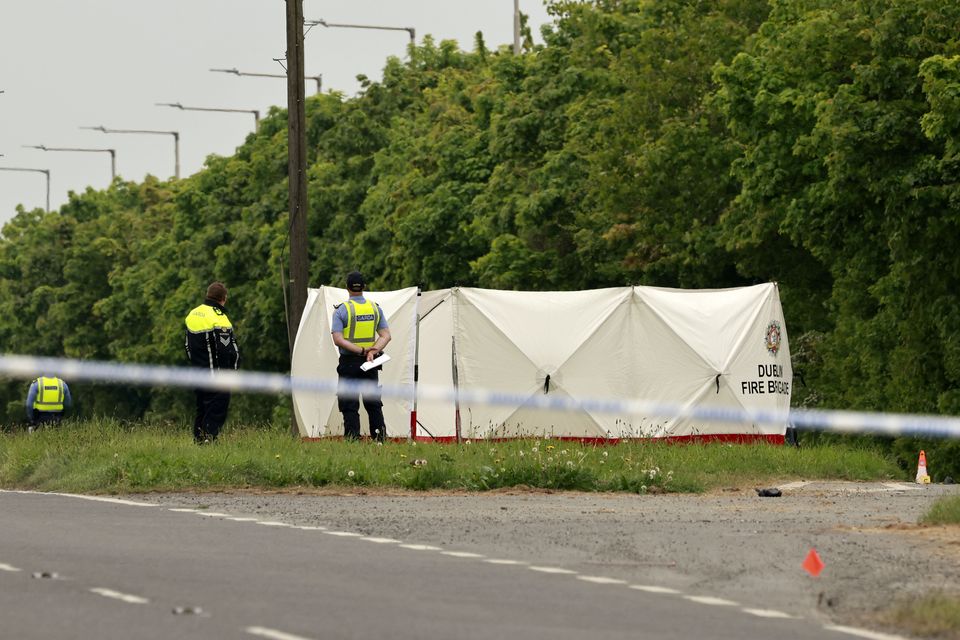 Gardaí at the scene on the R132, the old Swords to Balbriggan Road, in the Lanestown area (Arthur Carron)