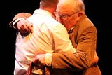 thumbnail: Garrett and his dad Garry Lombard performing in'Tuesdays with Morrie' in the Gorey Little Theatre Pic: Jim Campbell