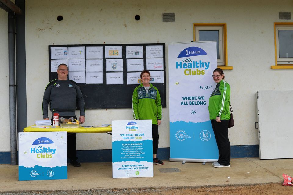 Nathan Clements, Caroline Young and Sheila Kelly at the Carnew Emmets GAA Club's Healthy Food display on Saturday. 