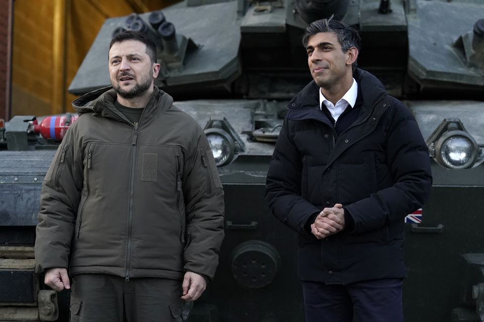 Ukrainian President Volodymyr Zelensky with Prime Minister Rishi Sunak (Andrew Matthews/PA)